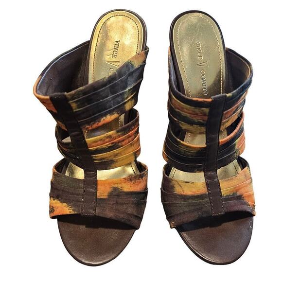 Vince Camuto Dolce Heels Womens Size 8.5 Brown Leather Strappy Party Open Toe - Picture 2 of 7